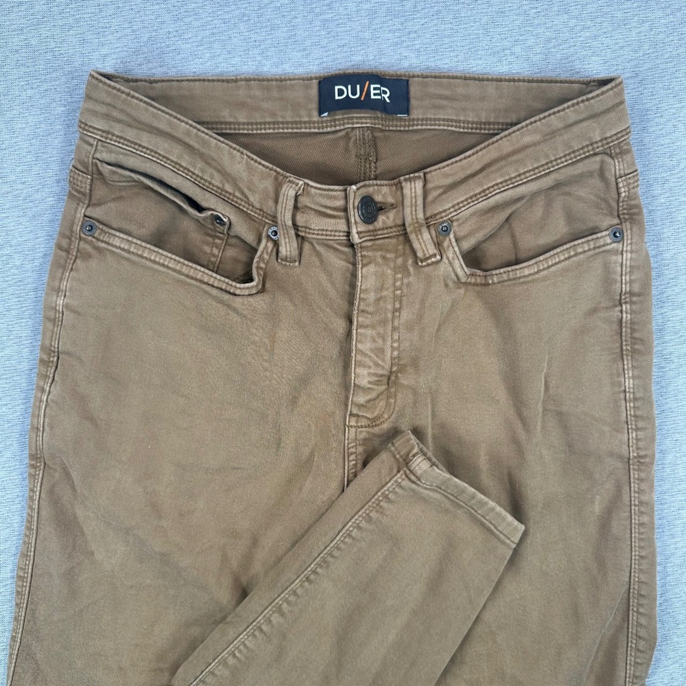 DU/ER Performance Denim Slim Fit Pants Mens 30x32 Tobacco Brown Stretch Tencel
